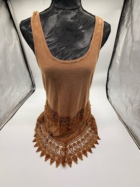 Y2k bohemian gimmicks by BKE Brown Crochet-Hem Tank Top